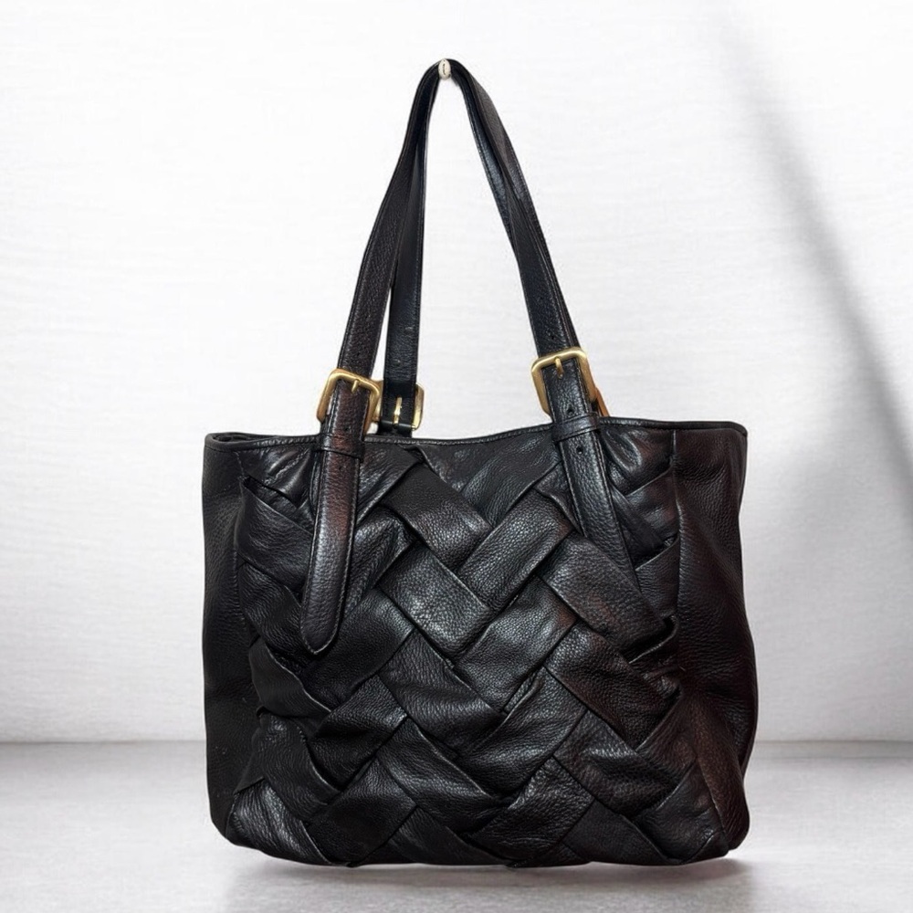 Cole Haan Prudence Large Soft Leather Woven Purse Boho Tote Shoulder Bag Handbag